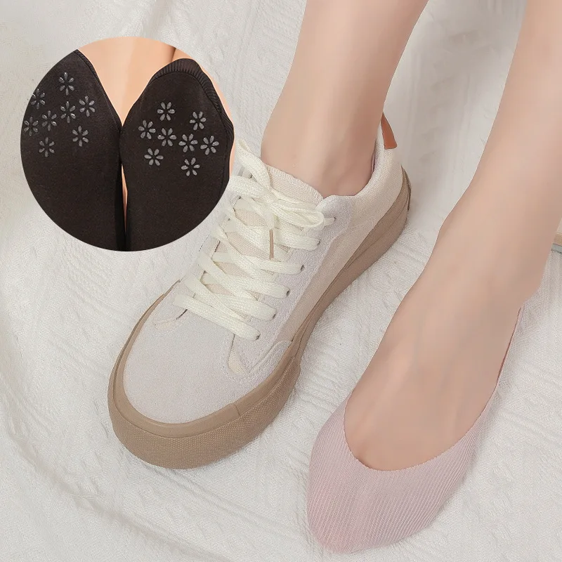 5 Pairs Invisible Ice Silk Women Boat Socks Summer Solid Color Shallow Mouth Seamless Comfortable Thin Non-Slip Silicone Socks