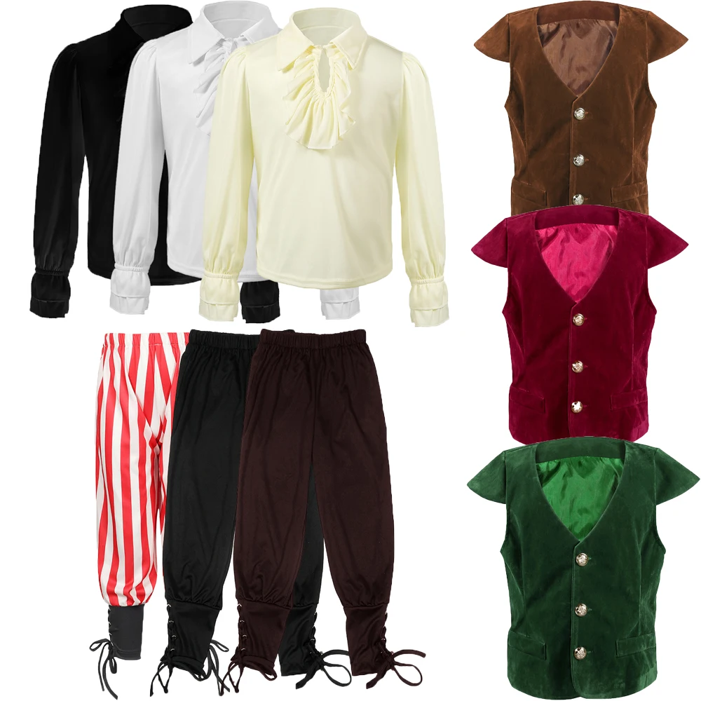

Boys Medieval Renaissance Victorian Vampire Cosplay Costume Day Ruffled Pirate Knight Halloween Carnival party Outfit Children