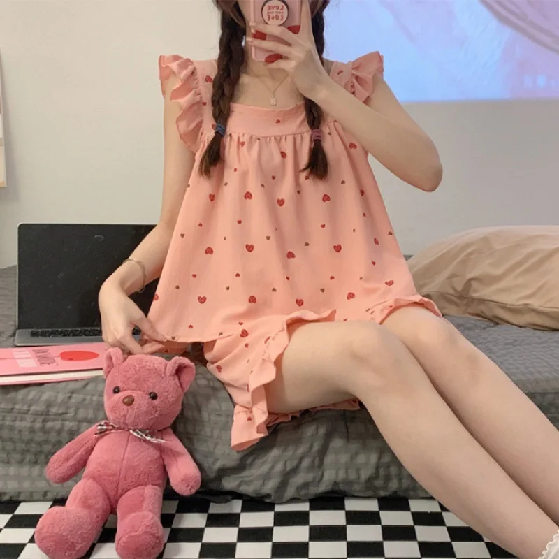 Summer 2023 new pajama women's woven wrinkled foam camisole single women's loungewear set can be worn outside