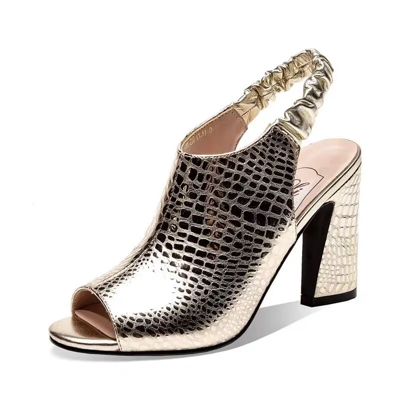 microfiber leather high heel sandals women summer high heels open toe thick heel sexy women Korean black gold thick heel 2022