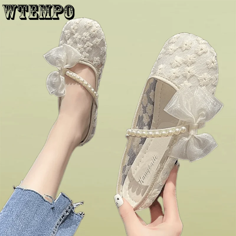 

WTEMPO Women Flat Heel Shoes side Bowknot Round Toe Lady Flats Sweet Soft Sole Solid Color Moccasins Wholesale Dropshipping