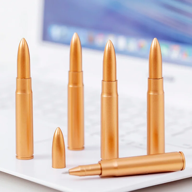 

4 шт. креативная шариковая ручка в виде пули, Голубая Пластиковая Золотая Мини Короткая ручка для подписей, Офисная и школьная новая искусственная ручка, Набор 0,5 мм