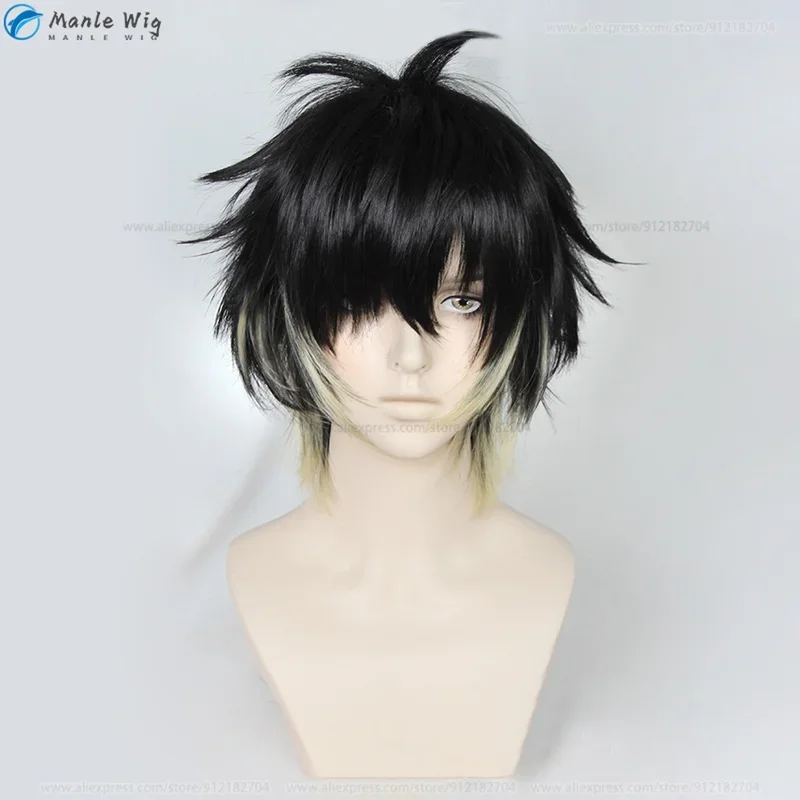 Парик для косплея аниме Towa мужской короткий термостойкий цвет черный/желтый