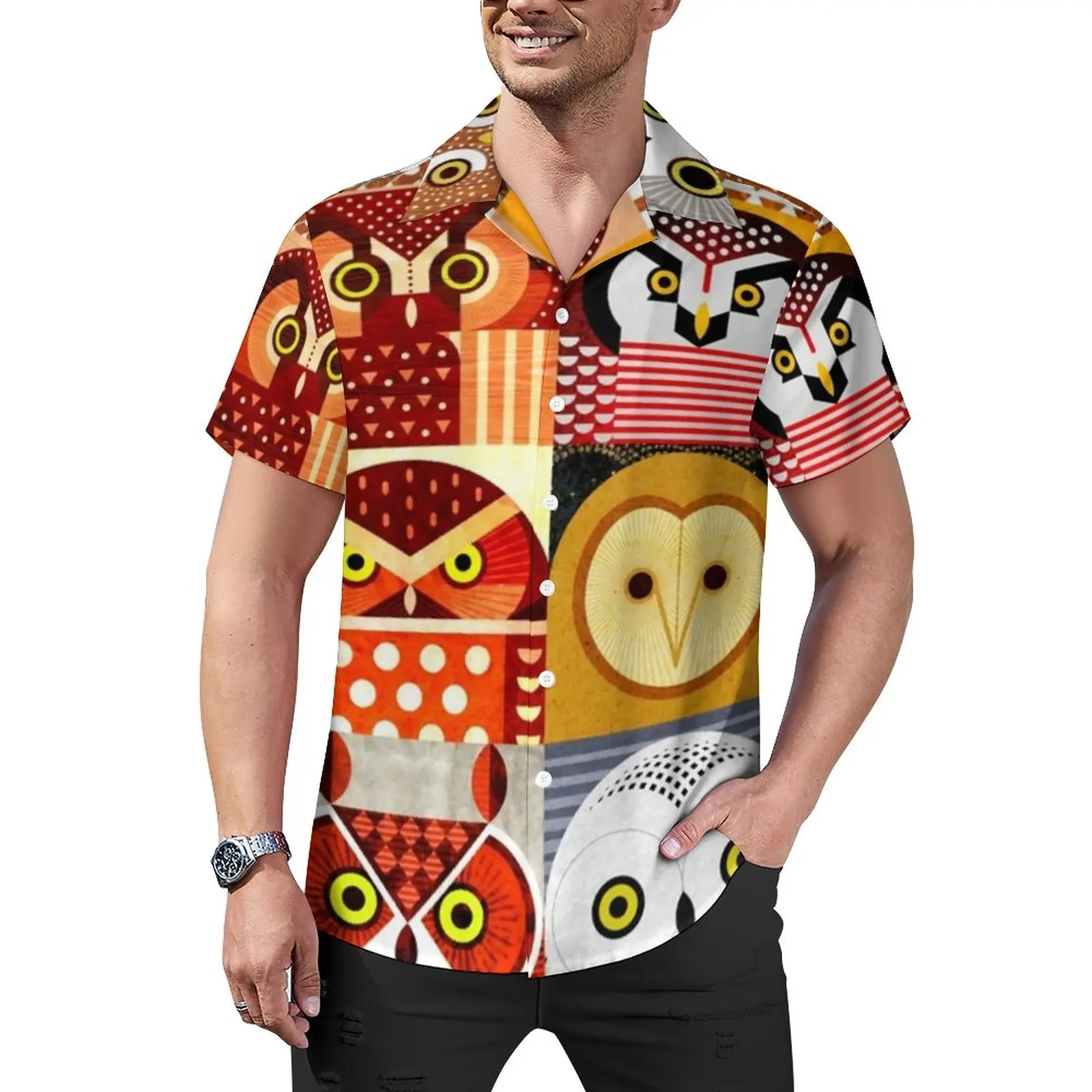 

North American Owl Blouses Male Cool Birds Print Casual Shirts Hawaiian Design Harajuku Oversized Beach Shirt Birthday Present