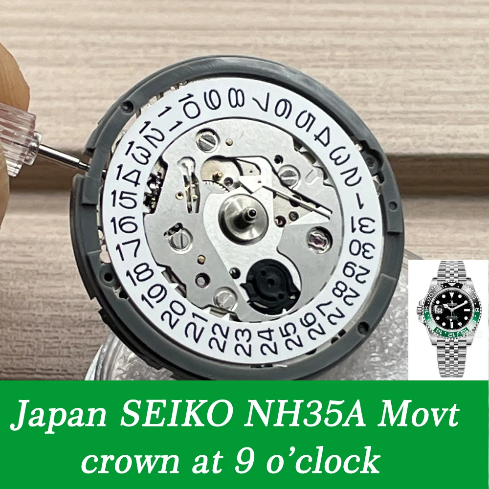 Crown at 9 o'clock SEIKO NH35A Mechanical Watch Movement Single Date 24Jewels Mechanism Watch Repair Tool Self-winding Movt
