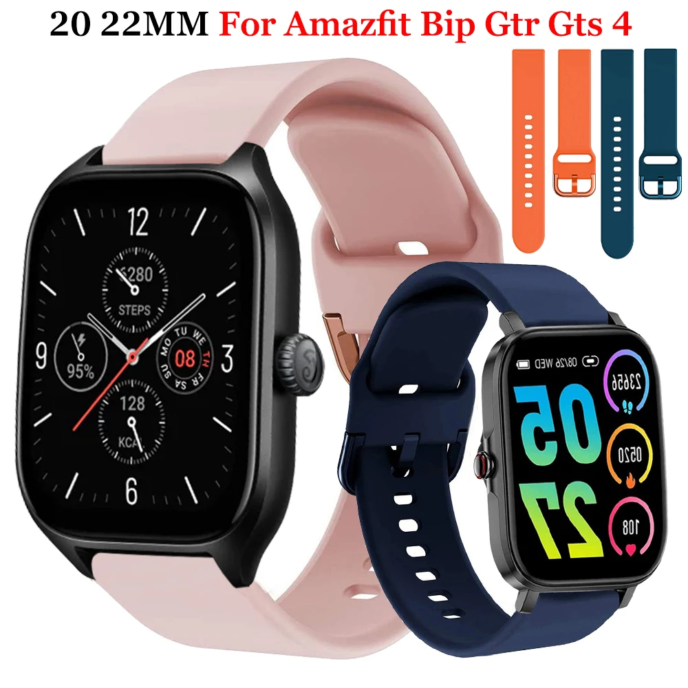 

20mm 22mm Strap for Amazfit Bip Gts/2/3/4/2E/mini/GTR 4/3 Pro/47mm Silicone Wrist Bracelet Watchband Galaxy watch 5/4/44MM/40MM