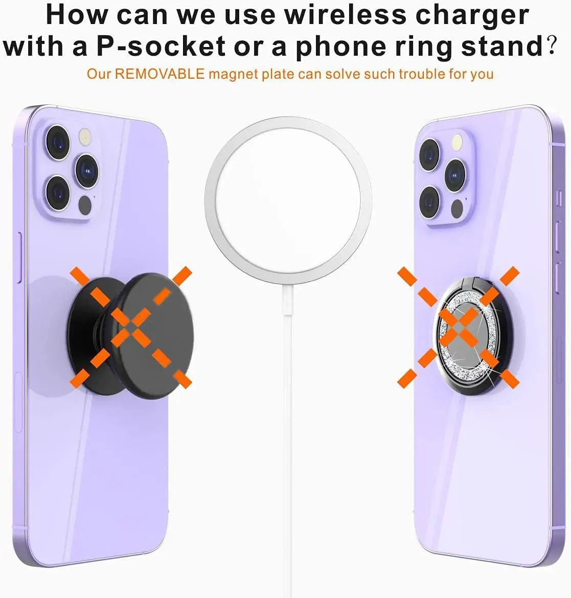 Magnetic Base for iPhone 14 13 12 Pro Max MagSafe Socket Base Removable and Wireless Charging Compatible Works with Socket Grip