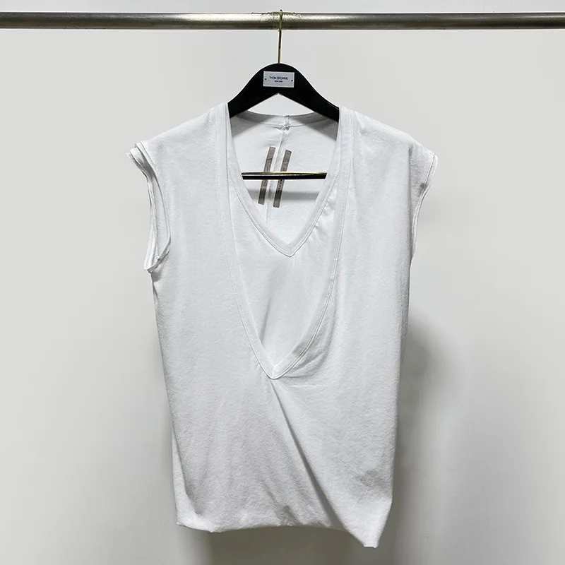 2022s Rick Tank Tops Solid Vest Men's T-shirt High Street V-neck Owens Men's Clothing Streetwear T Shirt for Men