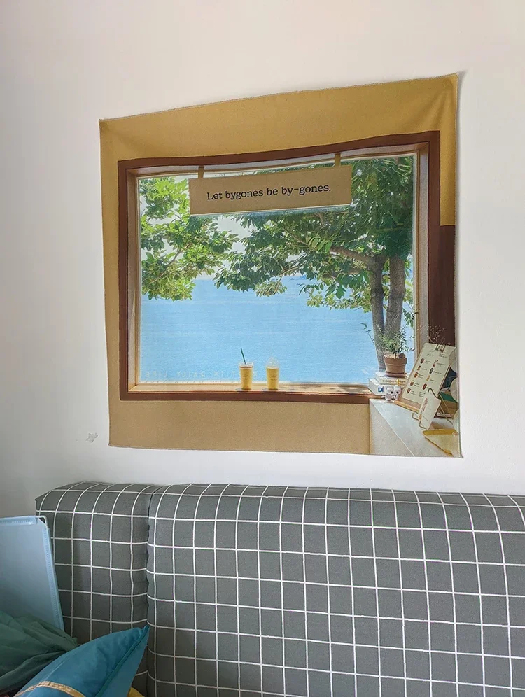 Картина для окон с видом на море декоративная подвесная ткань декора комнаты