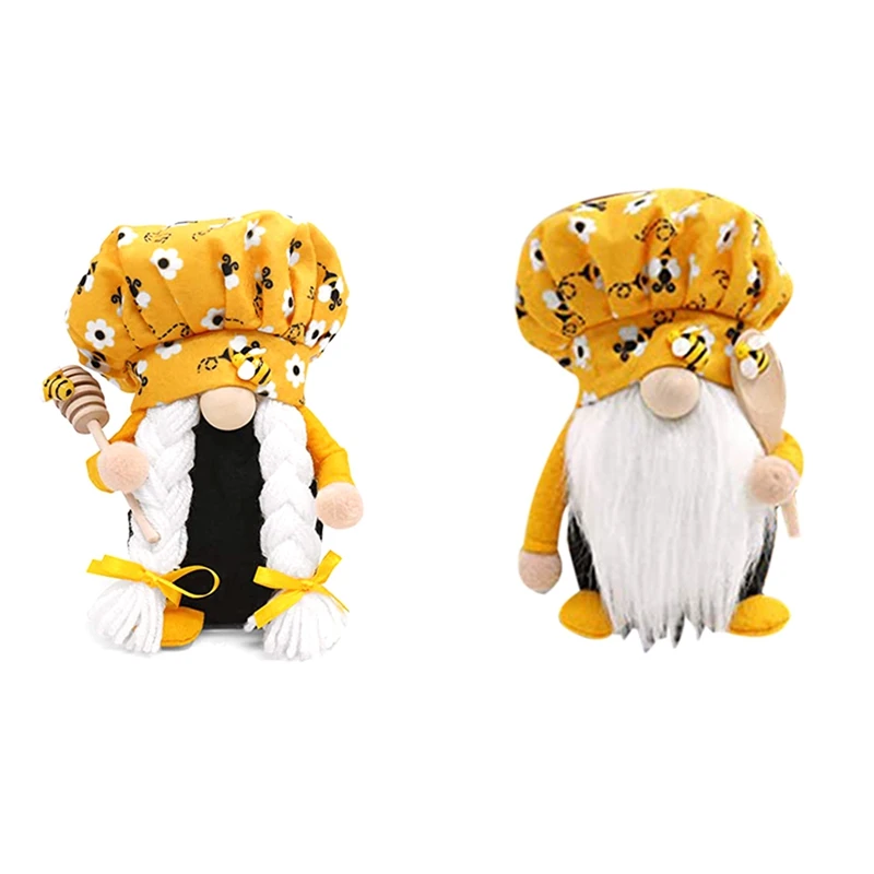 

Bumble Bee Chef Swedish Honey Bee Elf Home Farmhouse Kitchen Decor Bee Shelf Tiered Tray Decorations, Set Of 2