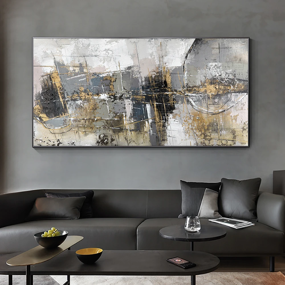 Картина маслом большого размера абстрактный вид города на холсте Куадрос