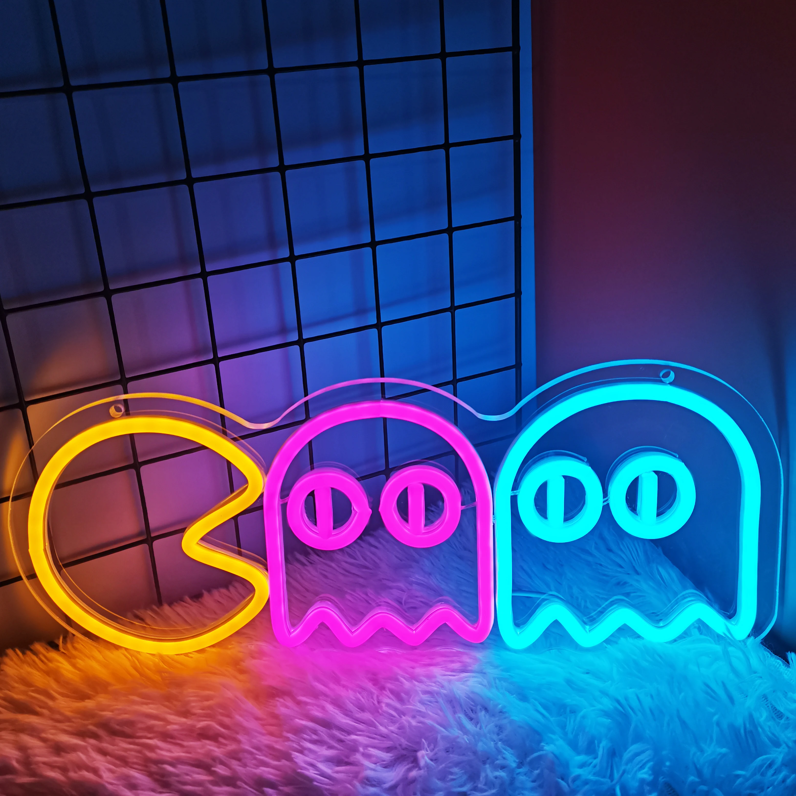 Game Neon Signs Ghost Led Retro Arcade Game Room Decor Led Wall for Bedroom Kids Room Bar Halloween Party Christmas