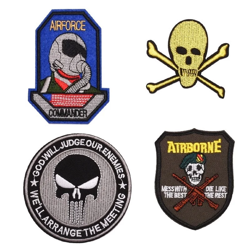 

Skull Tactical Morale Slogans Military Badge Iron patches Embroidered on for DIY Hats Backpack Clothes Sew ironing Patch badge