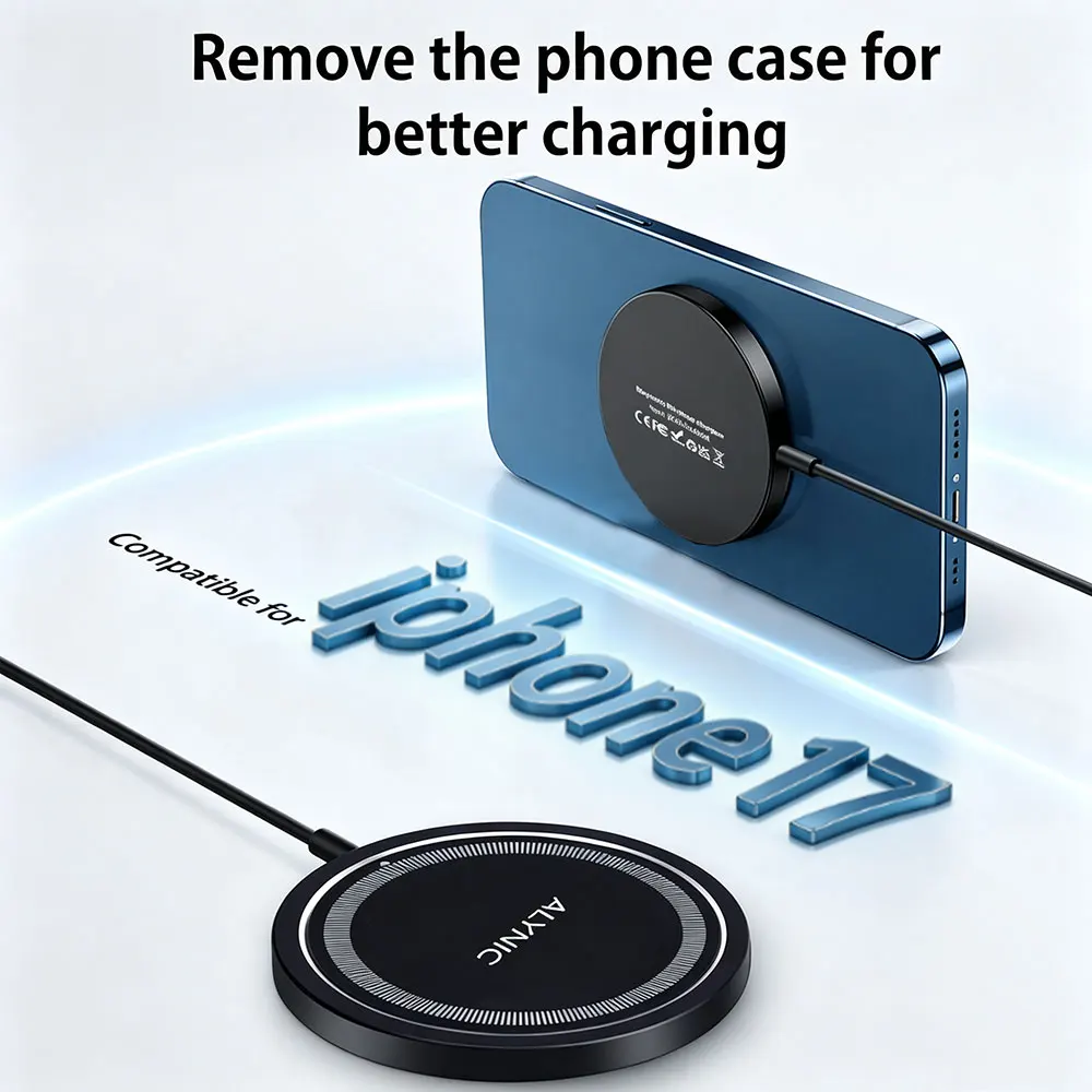 Фото Магнитная беспроводная зарядная станция Type-C для iPhone 17, 16, 15, 14, 13, 12 Pro Max с быстрой зарядкой (совместима с MagSafe) №2