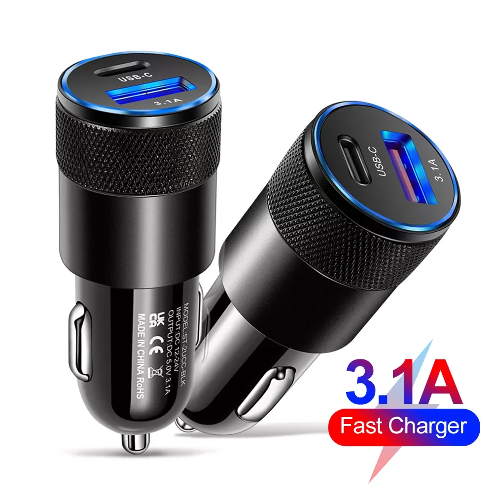 

USB Car charger USB Type C PD 3.1A Fast Charging For phone13 12 i S21 Quick Charge3.0 mobile phone charger