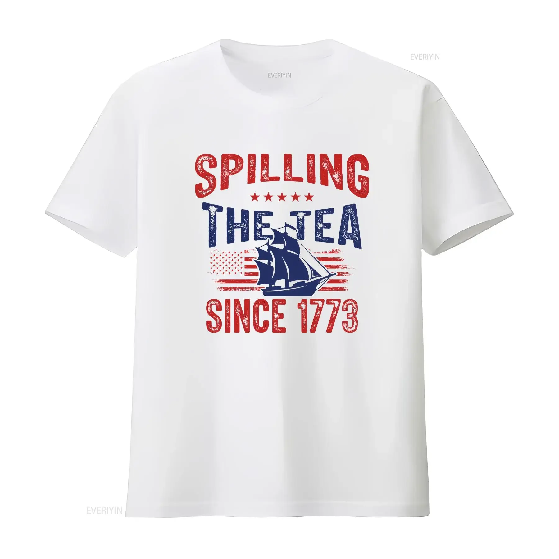 Фото Футболка «Spilling The Tea Since 1773»: Свобода, Патриотизм, Америка, Американская Бунтарская Смута, День независимости, винтажная, с эффектом потертости, повседневная, эластичная №4