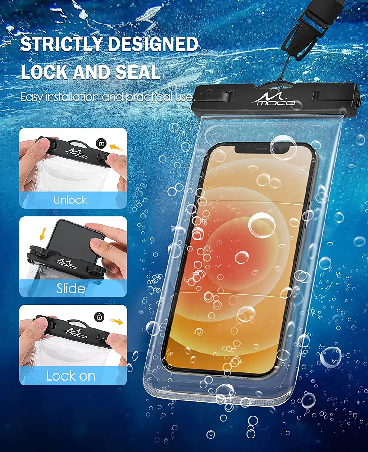 MoKo Waterproof Phone Case Holder 2Pcs for iPhone 13/13 Pro Max/12/12 Pro Max/11 Pro Max/Xs Max/XR IPX8 Underwater Phone dry Bag