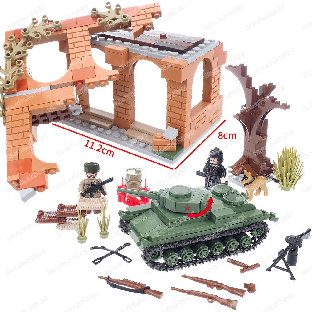 

Military WW2 Scenes Building Block Assembled Moc Assault Tank Figures Houses Equipment Weapons Fight Against Model Gift Boy Toys