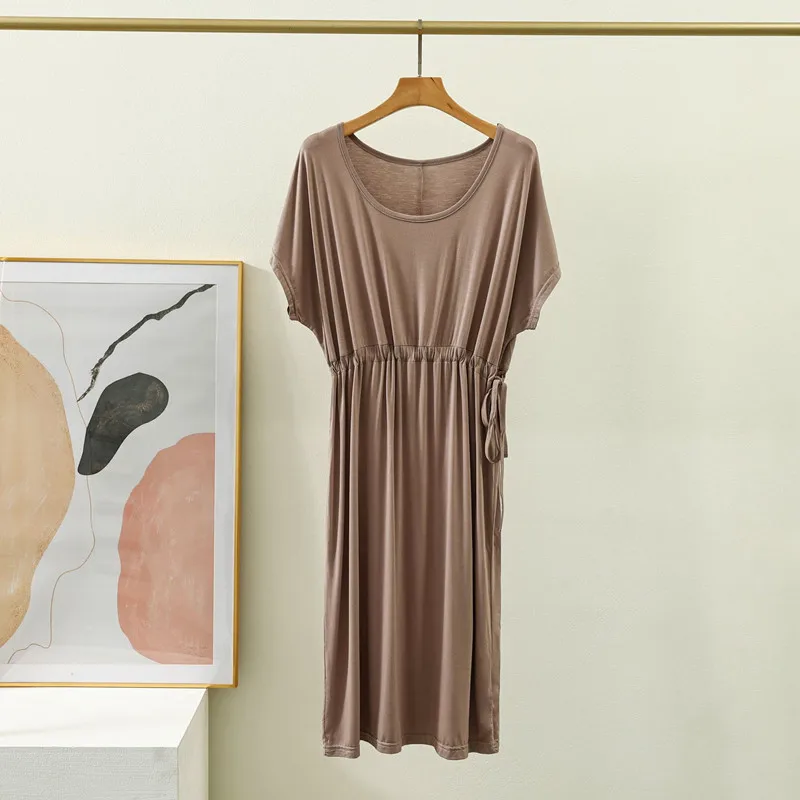 Summer Dress Sweet Dresses For Women Fashion Drawstring Elastic Women's Polyester Short Sleeve O-Neck Casual Clothes Big Size