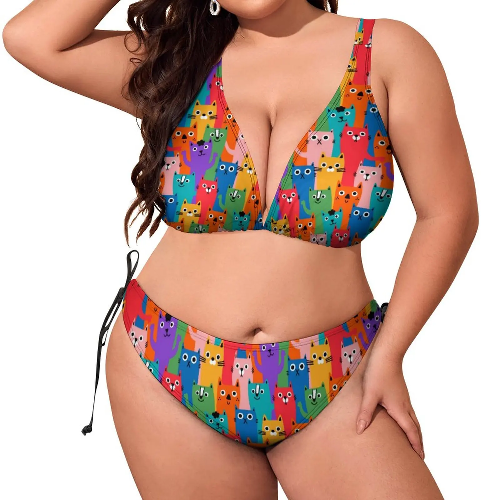 

Colorful Cats Bikini Swimsuit Sexy Funny Animal Print Swimwear Women Trendy Bikini Set Two-Piece Bathing Suit Biquini Large Size