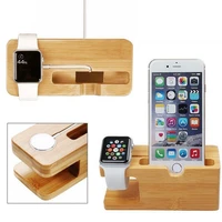 bamboo wood phone charger dock holder desk stand for iphone apples watch 3842mm