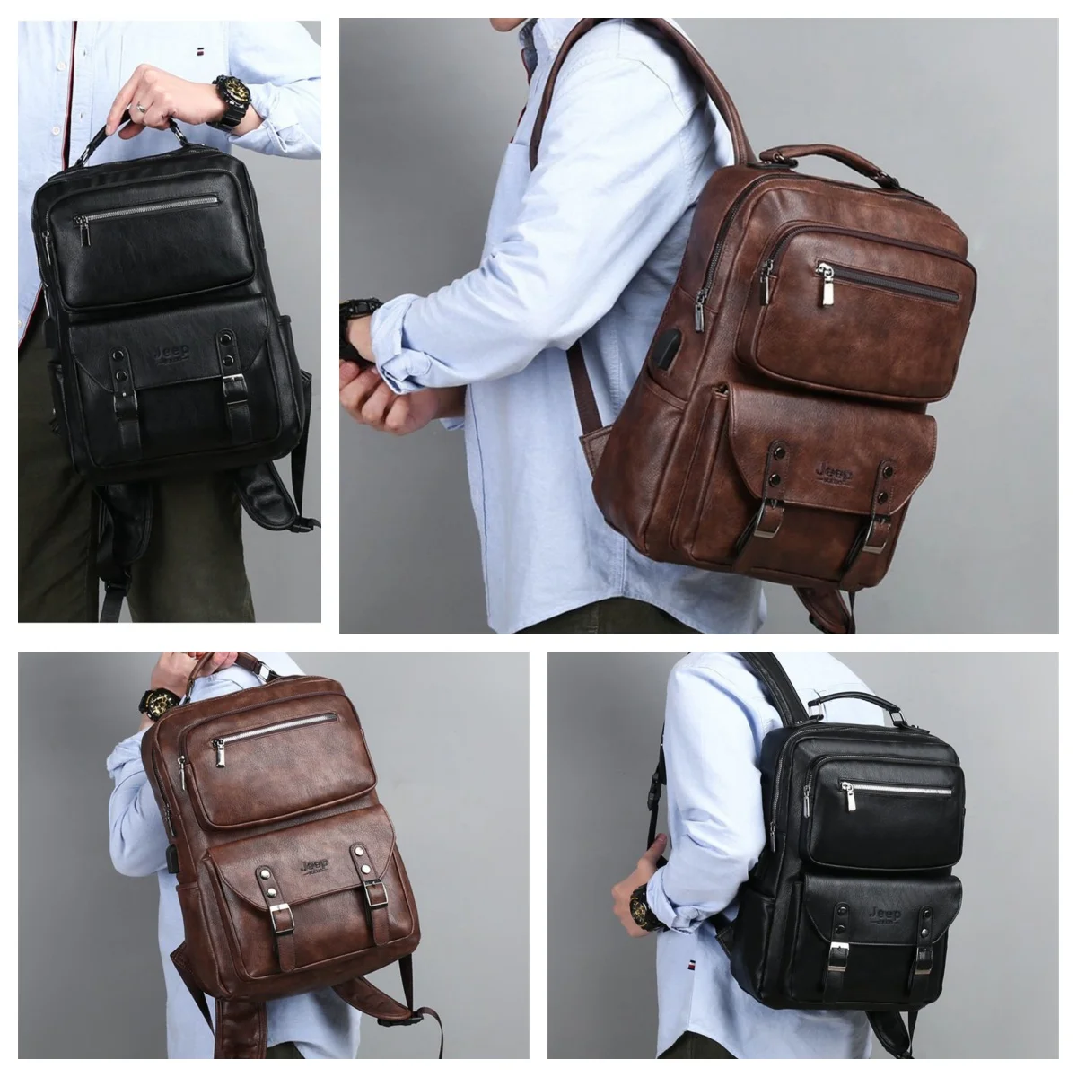 Мужской рюкзак для ноутбука 15 6 дюйма JEEP BULUO черный или коричневый вместительный