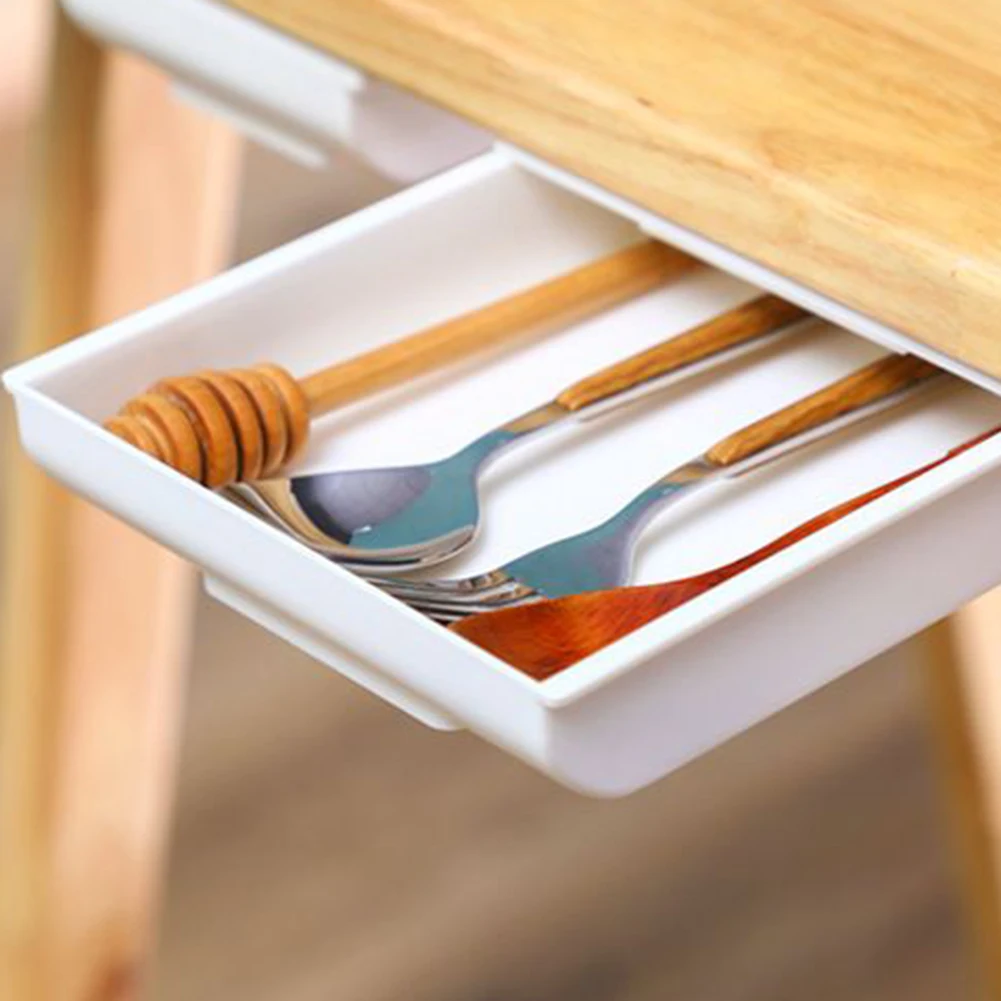 

Self Stick Organizers Storage Drawer Makeup Office Stationery Tray Under Desk Table Storage Drawer Kitchen Organizer Box