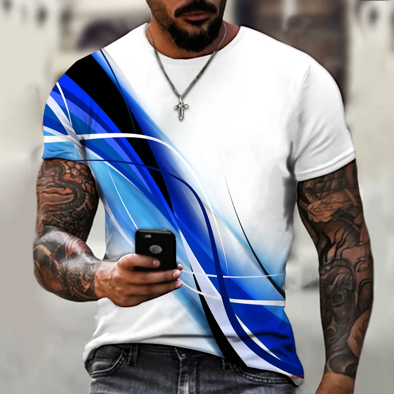 

2022 Brand Three-dimensional Flame Colorful Aurora 3D Printing Lycra Polyester Short-sleeved Men's T-shirt Oversized Summer Top