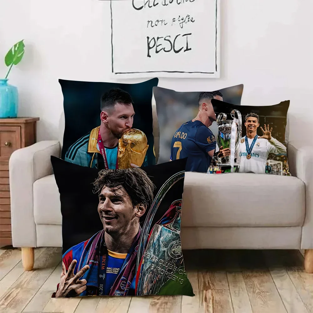 Football Star Pillow Covers Cartoon Sofa Decorative Home Double-sided Printing Short Plush Cute Cushion Cover M-MessiS-CR7