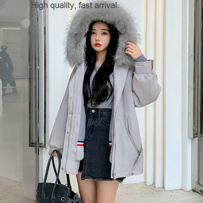 

Man Parka Young Women's Mid-Length Faux Fur Coat Rex Rabbit Fur Liner Detachable Toka Fur Collar
