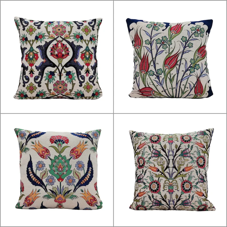 

4pcs/set Turkish Tulip Tile Pattern Pillow CoverGobelin Tapestry PillowcaseWoven Ethnic Throw Pillow TopHandmade Authentic