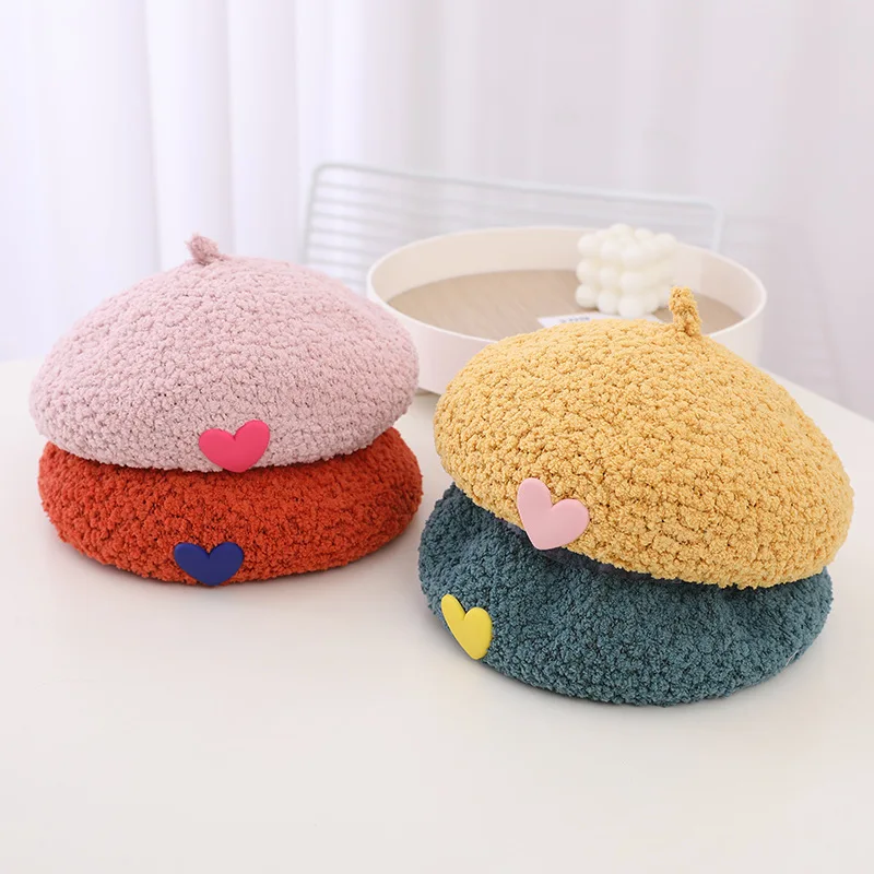 

Fashion Baby Winter Hat for Girls Accessories Adjustable Spring Autumn Kids Girl Beret Hats Heart Children Cap 2-5Y