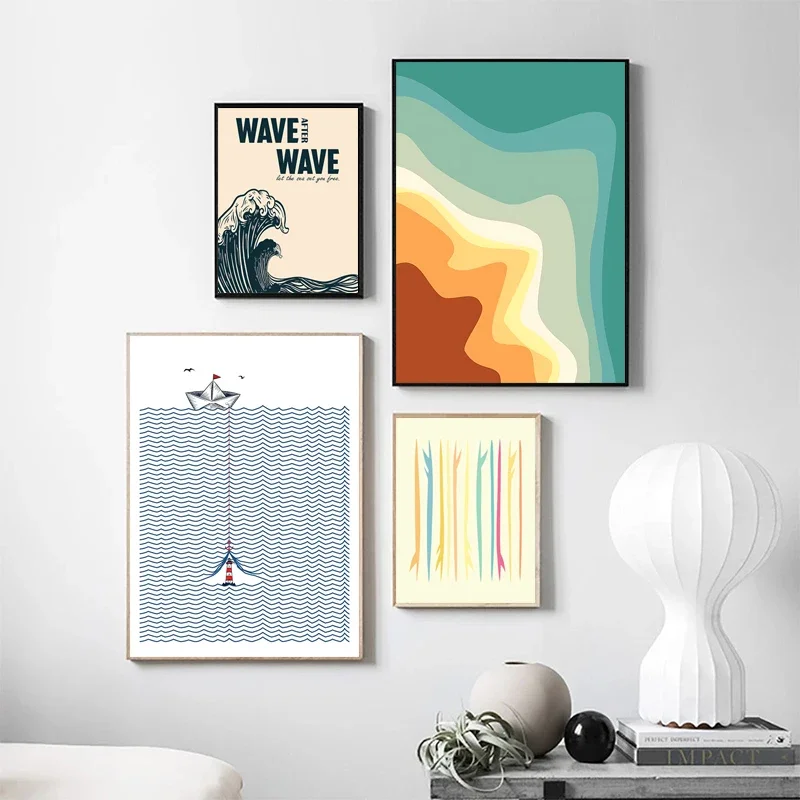 Винтажный постер для серфинга на пляже Абстрактная Картина холсте дайвинга