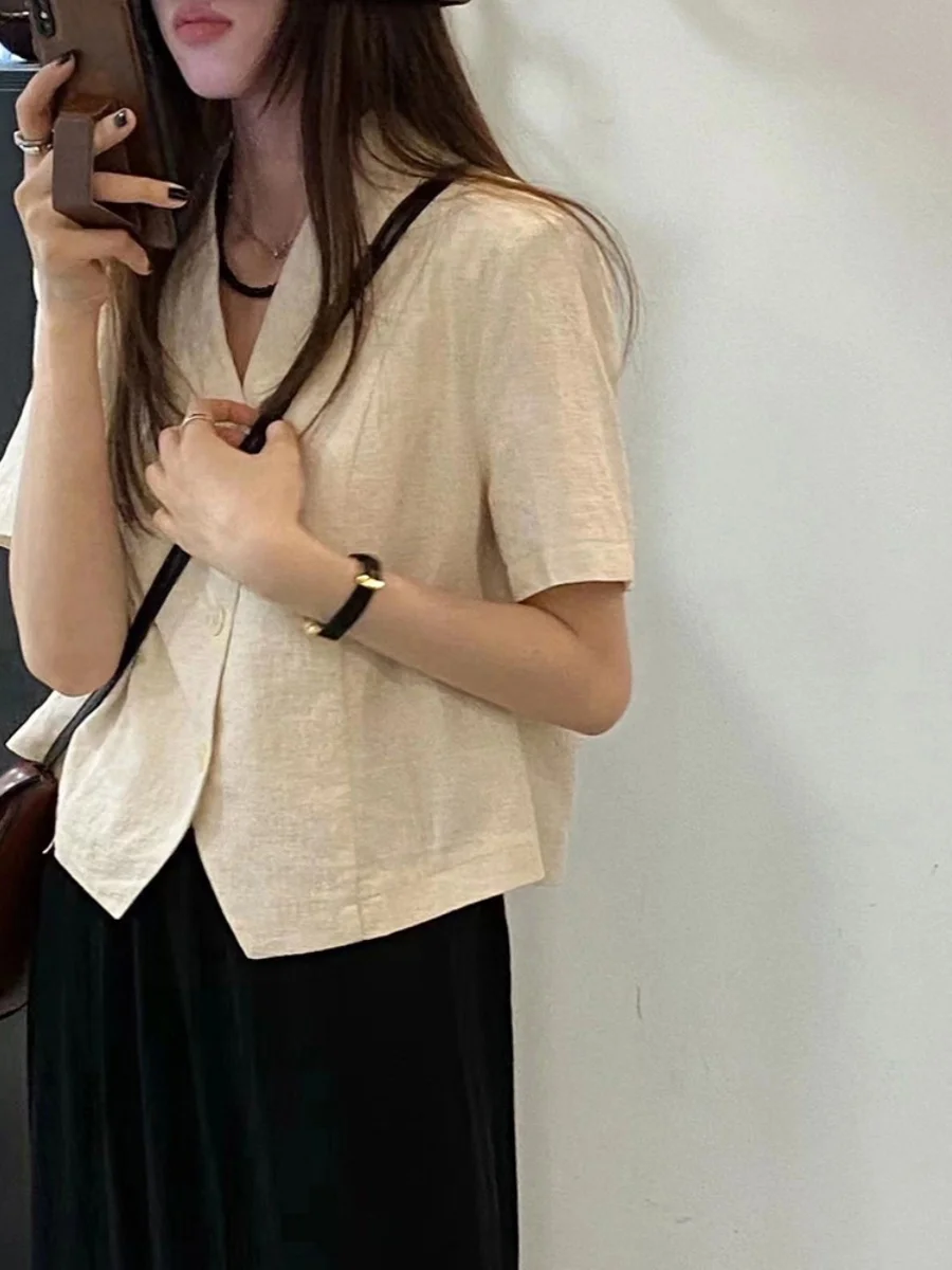 Элегантный японский модный хлопковый и льняной кардиган с короткими рукавами