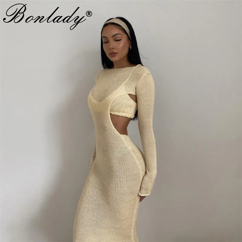 

Женский спортивный костюм Bonlady, однотонный костюм из двух предметов с длинным рукавом и круглым вырезом, осенняя уличная одежда с юбкой