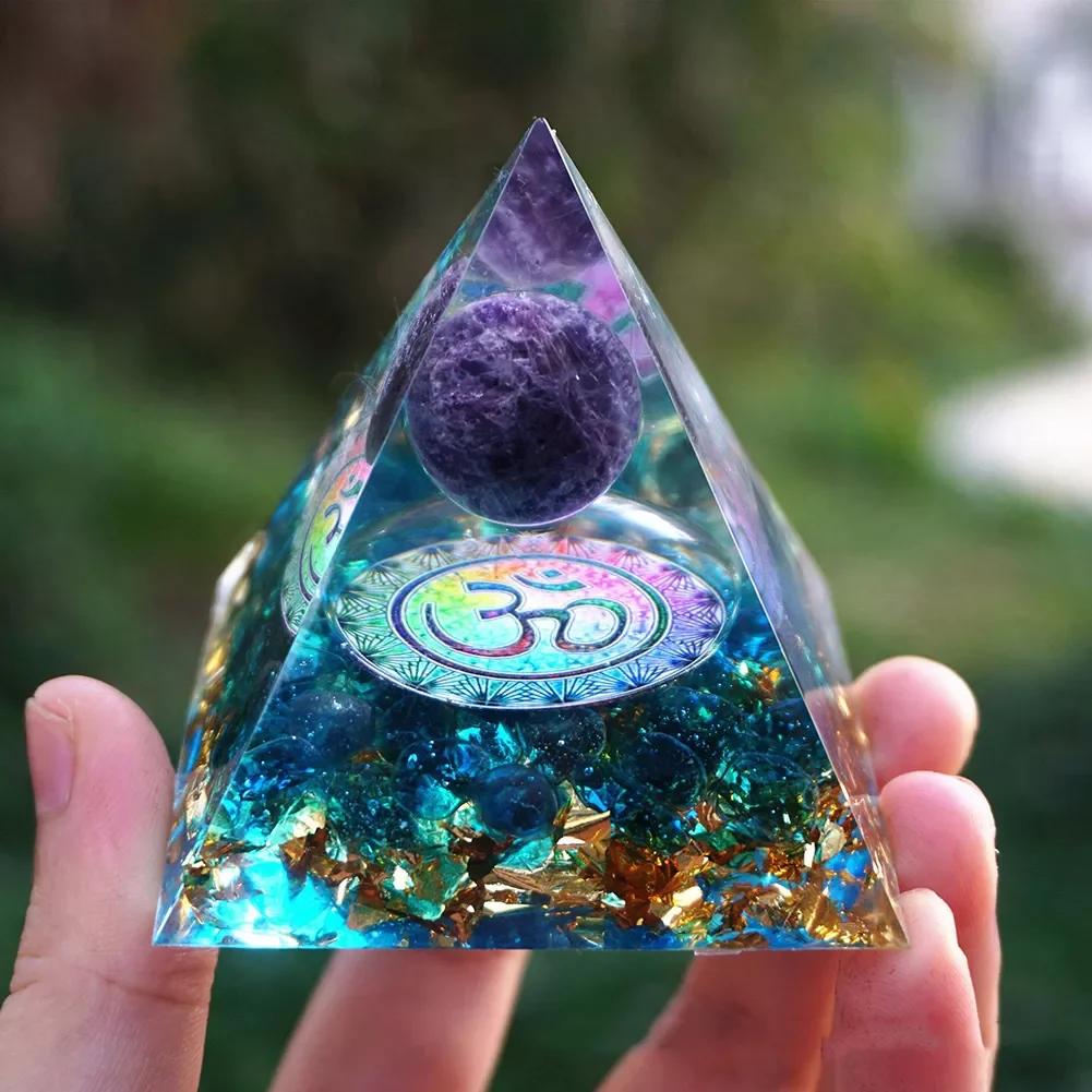 

Energy Generator Orgone Pyramid Amethyst Peridot Healing Natural Crystal Reiki Chakra Generator Orgonite Pyramid Meditation Tool