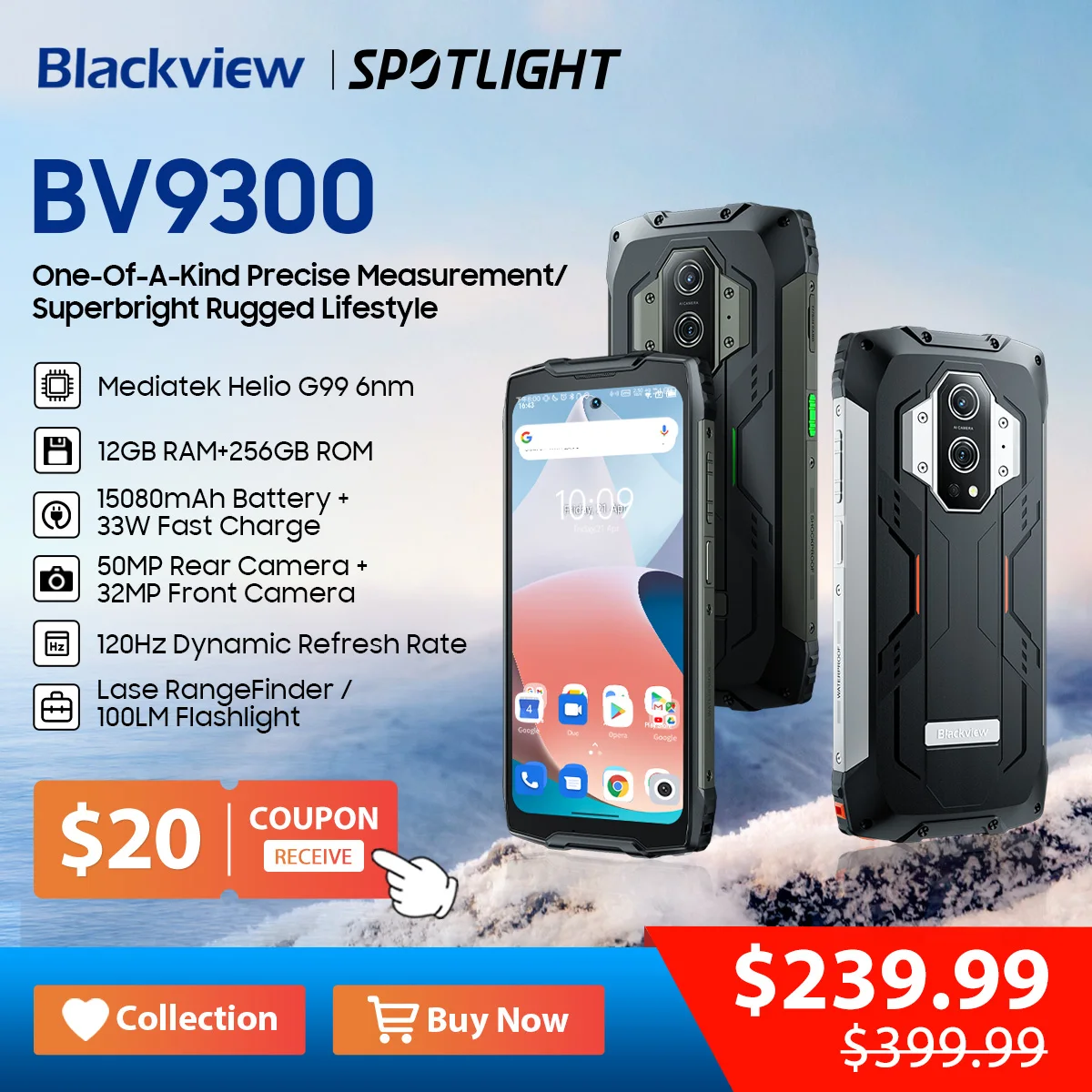 

[World Premiere] Blackview BV9300 G99 Rugged Phone 21GB 256GB 6.7" 120Hz Smartphone 15080mAh Laser Measure Mobile Phones Global