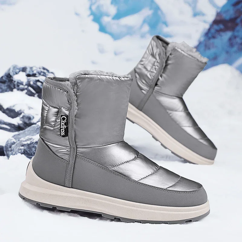 Новые модные теплые мужские плюшевые зимние ботинки с высоким берцем