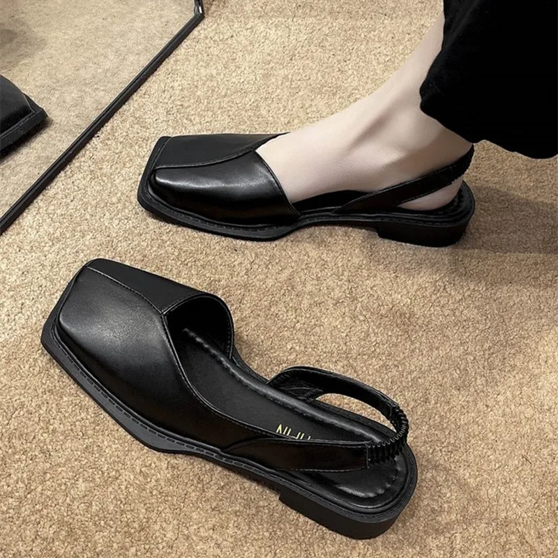 

Новинка 2023, Летняя женская обувь с квадратным ремешком и пряжкой на спине, женская обувь, однотонная повседневная обувь для женщин