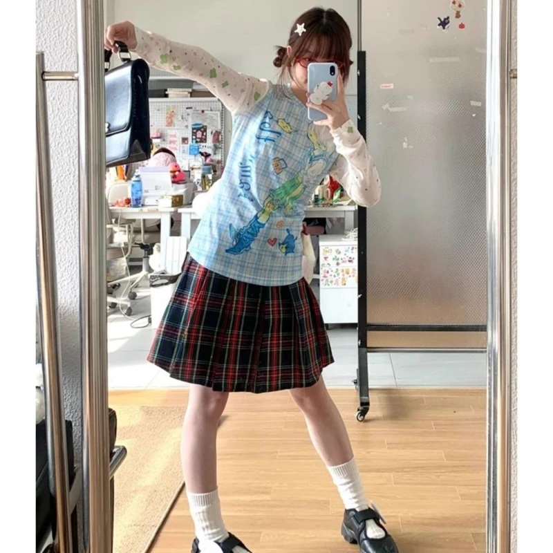 Фото Deeptown Y2k женская футболка в японском стиле Juminocore Harajuku футболки с принтом аниме Kawaii женские винтажные футболки с длинными рукавами тонкие №3