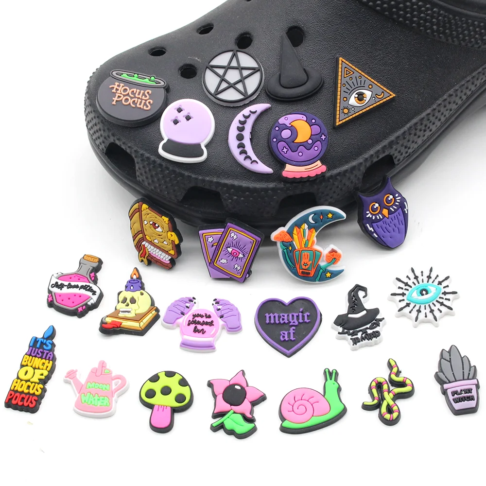 New 1pcs Cute witch Shoe Charms Cartoon magic ball DIY croc clogs Aceessories for garden Sandals Decorate kids girls Gifts jibz