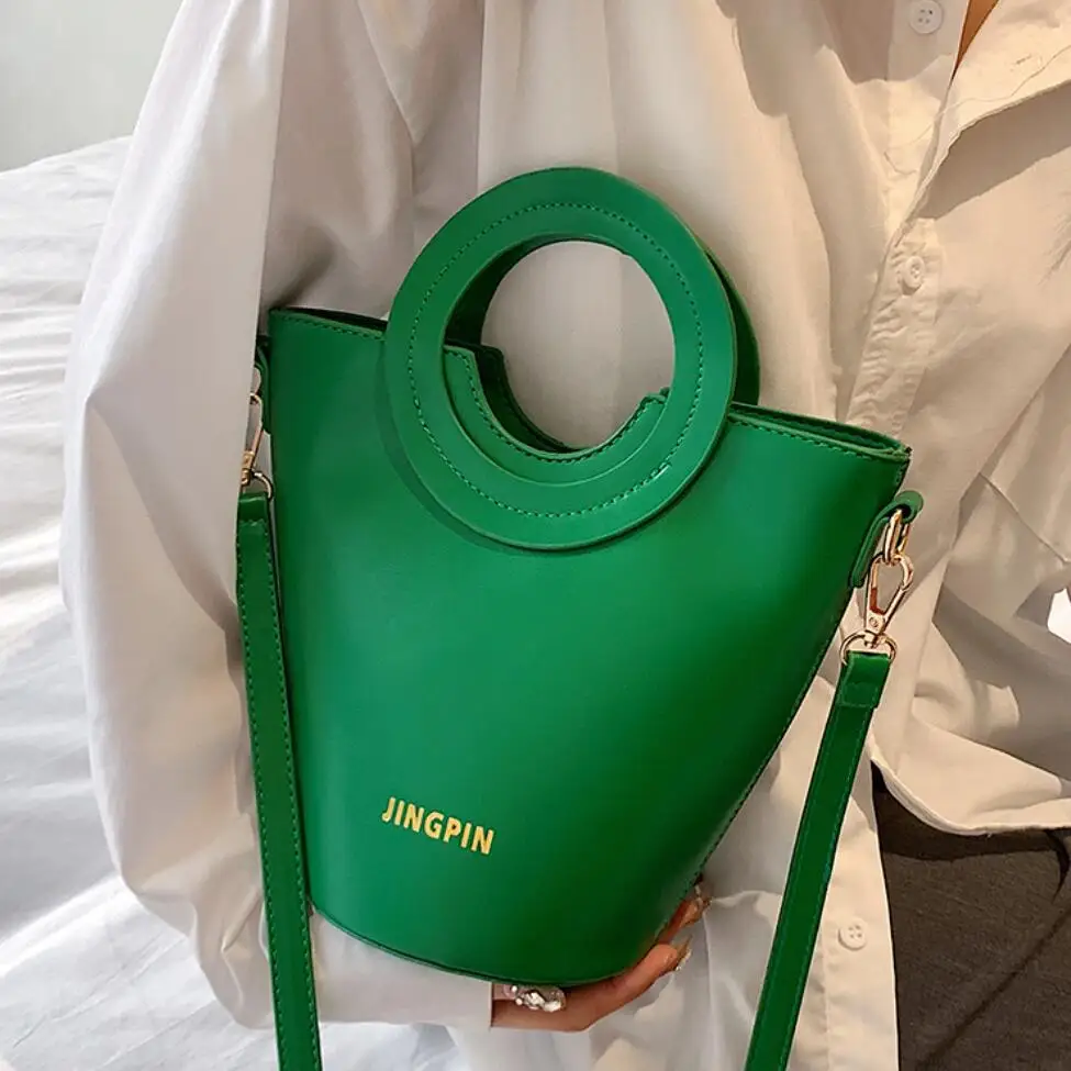 

Solid color Tote bag Vintage Bucket bag 2022 New PU Leather Women's Designer Handbag Luxury brand Shoulder Messenger Bag