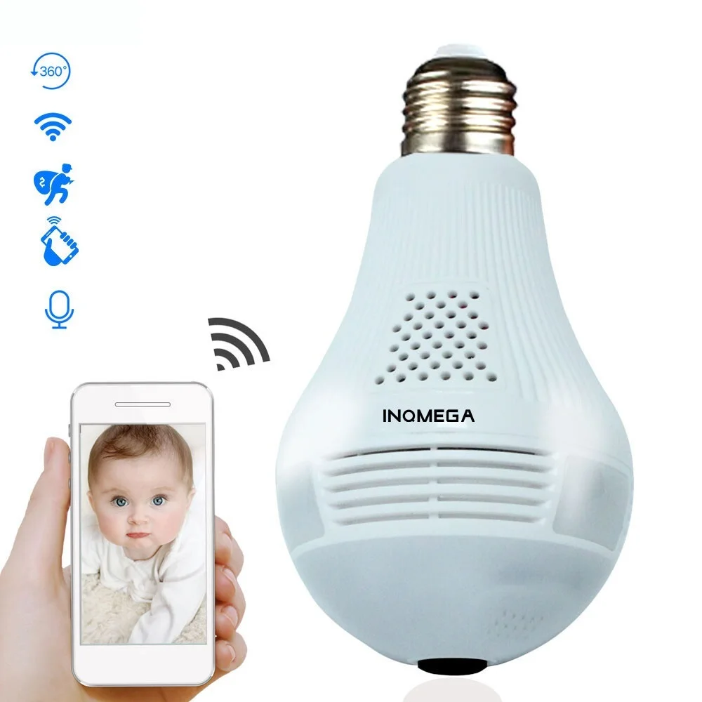 

2022 360 Degree LED Light 960P Wireless Panoramic Home Security WiFi CCTV Fisheye Bulb Lamp IP Camera Two Ways Audio E27 Cam