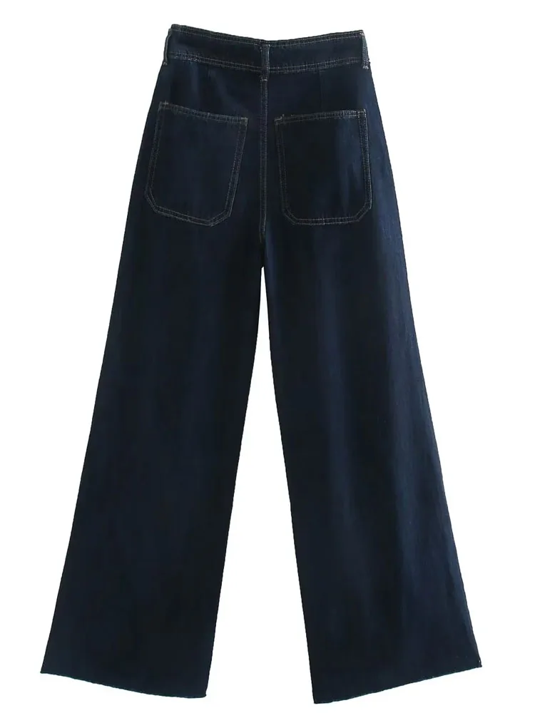 PAILETE Women 2023 fashion patch pocket marine jeans vintage high waist zipper fly female trousers mujer