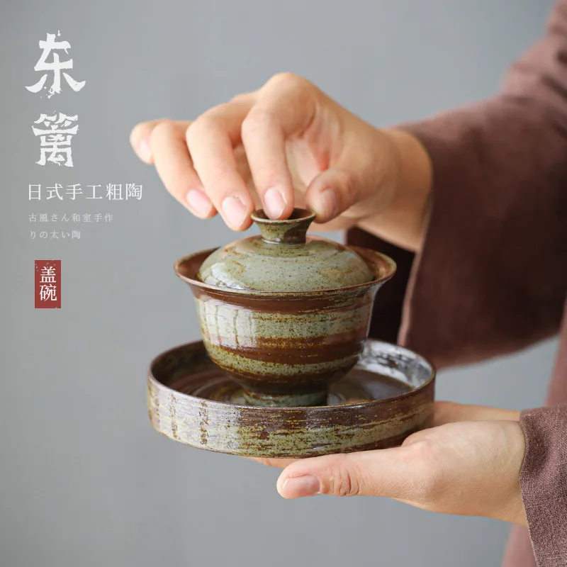 

Japanese Style Handmade Stoneware Tureen Porcelain Gaiwan Tureen Kung Fu Tea Set Tea Brewing Bowl Tea Cup Tea Maker