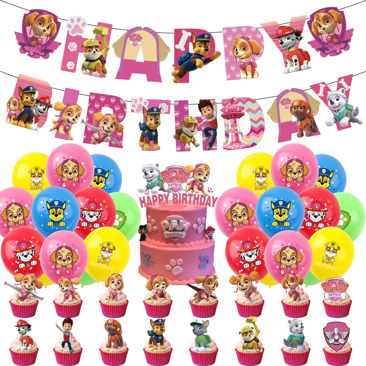 

Paw Patrol Theme Cartoon Birthday Party Supplies Pull Flag Banner Balloons Cake Insert Decoration Supplies Toys Birthday Gifts