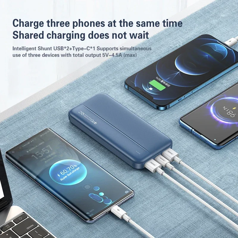 Ranwomen 20000 мАч Power Bank Портативный USB-кабель 22 5 Вт Быстрый внешний аккумулятор для