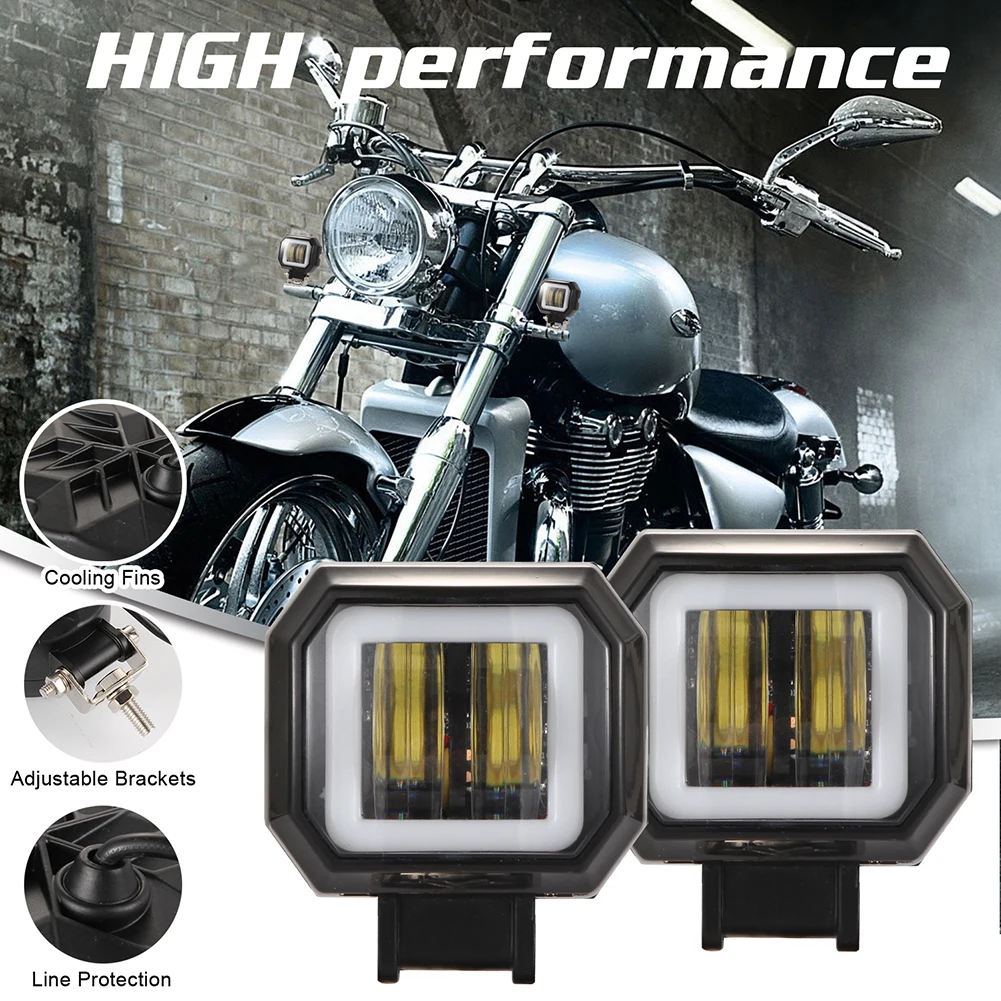 

LED Motorcycle Headlight 40W Spotlight External Off-Road Work Light Angel Eye Fog Lamp IP68 Waterproof for Truck SUV Square