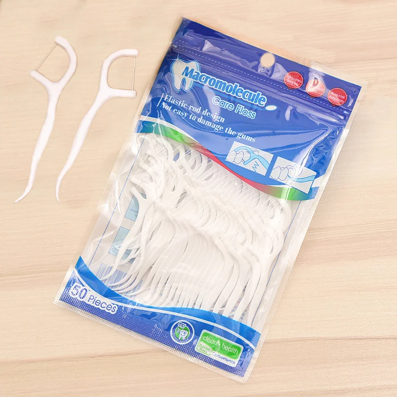 

50pcs Portable Independently Packed Dental Floss Stick Independently Packed Dental Floss for Hotel Travel Family Toothpicks