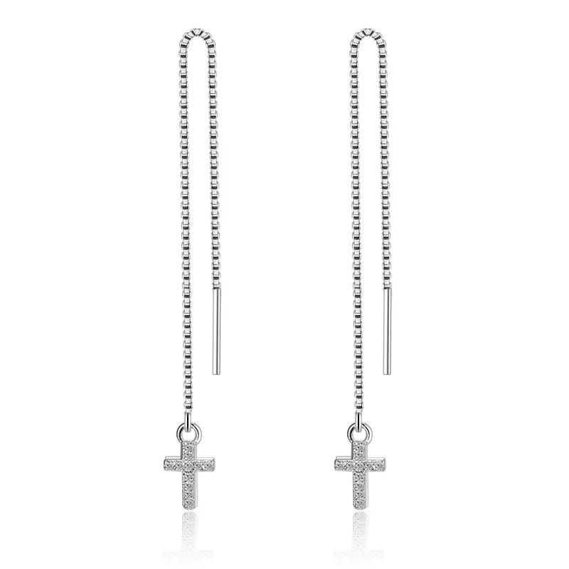 Модные висячие серьги с кисточками и цепочкой цирконом крестом для женщин